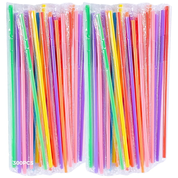 400 Pcs of Disposable Smoothie Straws, Individually Wrapped Plastic Jumbo Straws, 10.2 in / 26 cm Long 0.24 in / 0.6 cm Wide, Flexible Bendy Design, Assorted Colors, Great for Parties and Tall Cups
