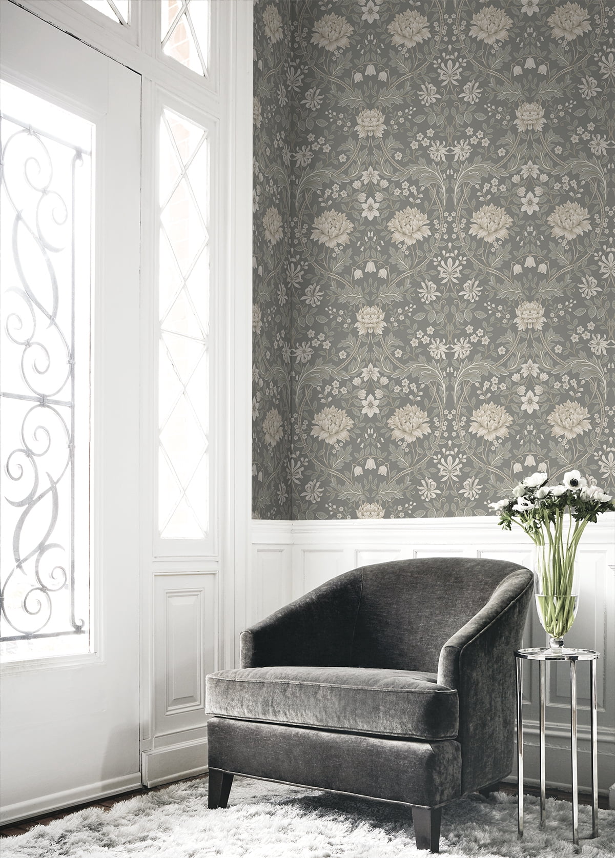 NextWall  Honeysuckle Trail Peel and Stick Wallpaper 20.9 in. W x 18 ft. L - Daydream Grey