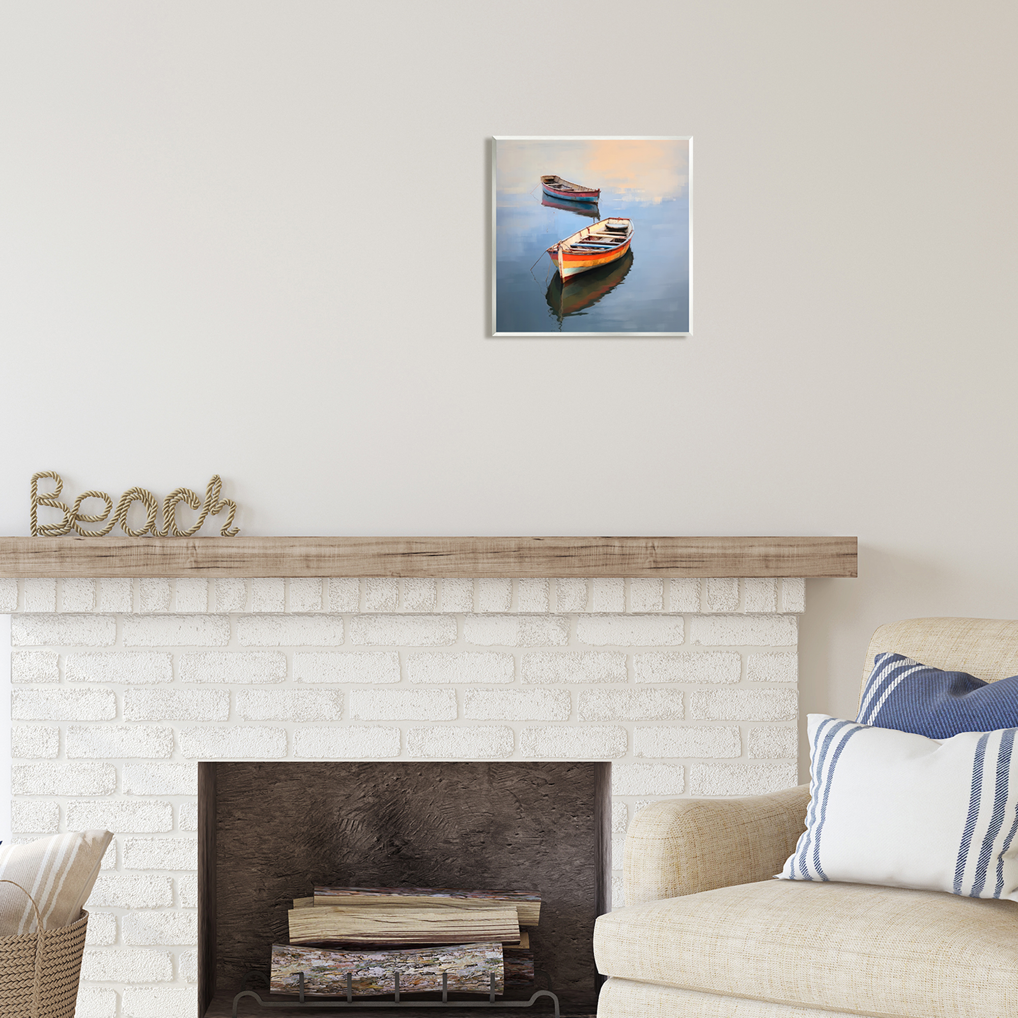 Stupell Industries Striped Boats in Lake Transportation Painting Unframed Art Print Wall Art, 12 x 12