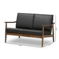 thumbnail image 3 of Baxton Studio Venza Mid-Century Modern Walnut Wood Black Faux Leather 2-Seater Loveseat, 3 of 19
