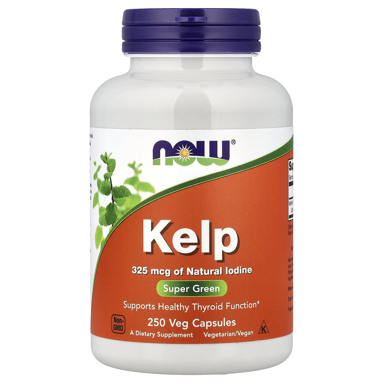 NOW Supplements, Kelp 325 mcg of Natural Iodine, Supports Healthy Thyroid Function*, Super Green, 250 Veg Capsules