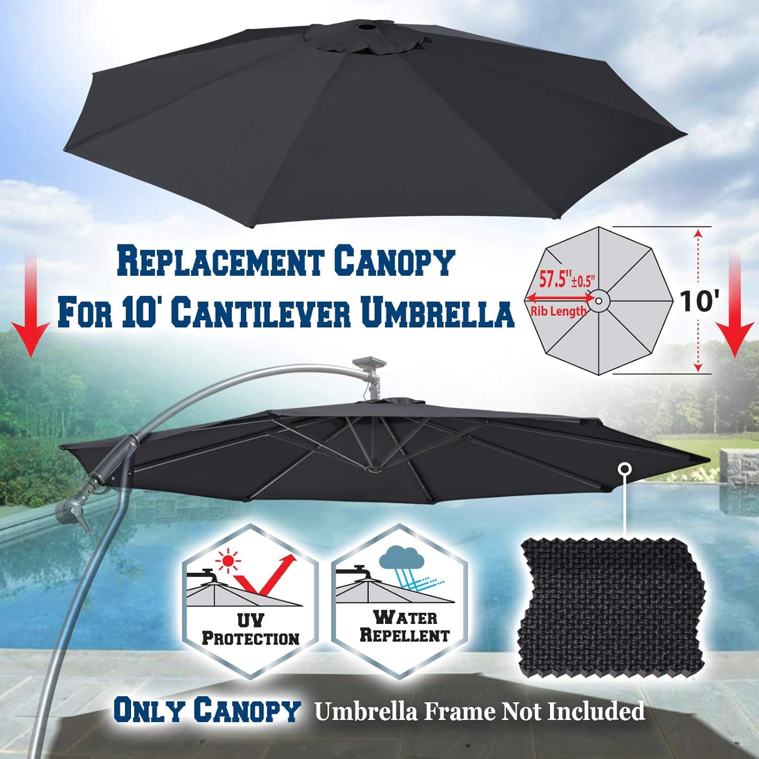 Replacement Canopy Cover for 10' Cantilever Patio Umbrella Offest Parasol Top Cover (Green)