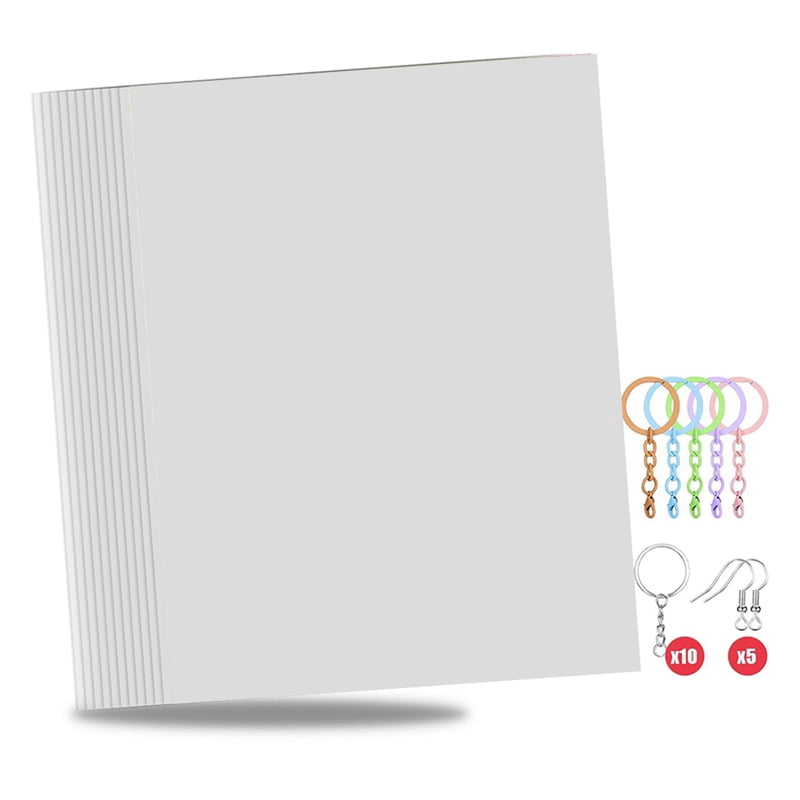 Symkmb Printable Heat Shrink Sheets, Printable Shrink Plastic Sheet Films Shrink Paper for DIY Crafts, Jewelry,Keychains 25PCS plastic