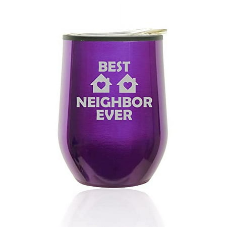 

Stemless Wine Tumbler Coffee Travel Mug Glass with Lid Best Neighbor Ever Funny (Royal Purple)