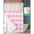 thumbnail image 2 of No Hook Shower Curtain with Snap in Liner, Spring Geometric Pink Plaid Hotel Shower Curtains for Bathroom, Washable Shower Curtain Liner Set with Mesh Top Window, 60"x72", 2 of 6