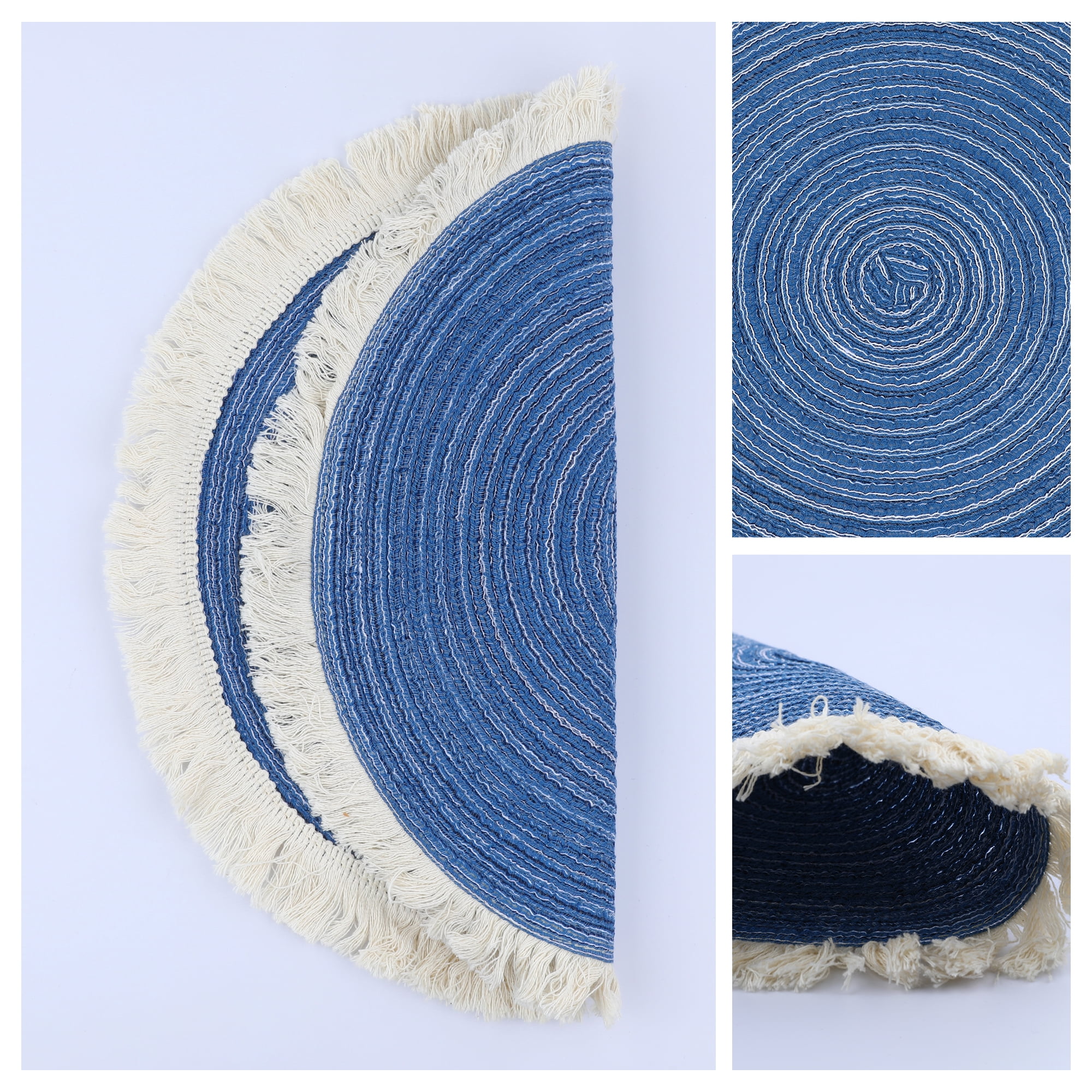 Unique Bargains Rustic Rattan Place Mats Set of 6 for Dining Table Decor Blue 15x15in