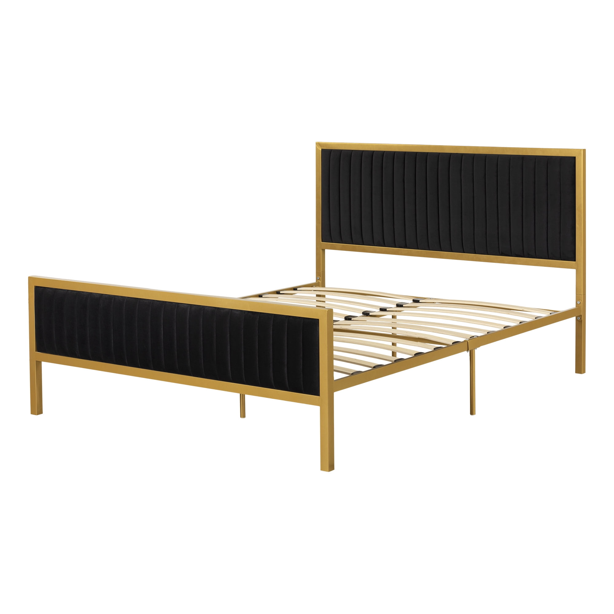 DHP Lennox Bed with Gold Metal Frame and Black Faux Leather Upholstery Queen 