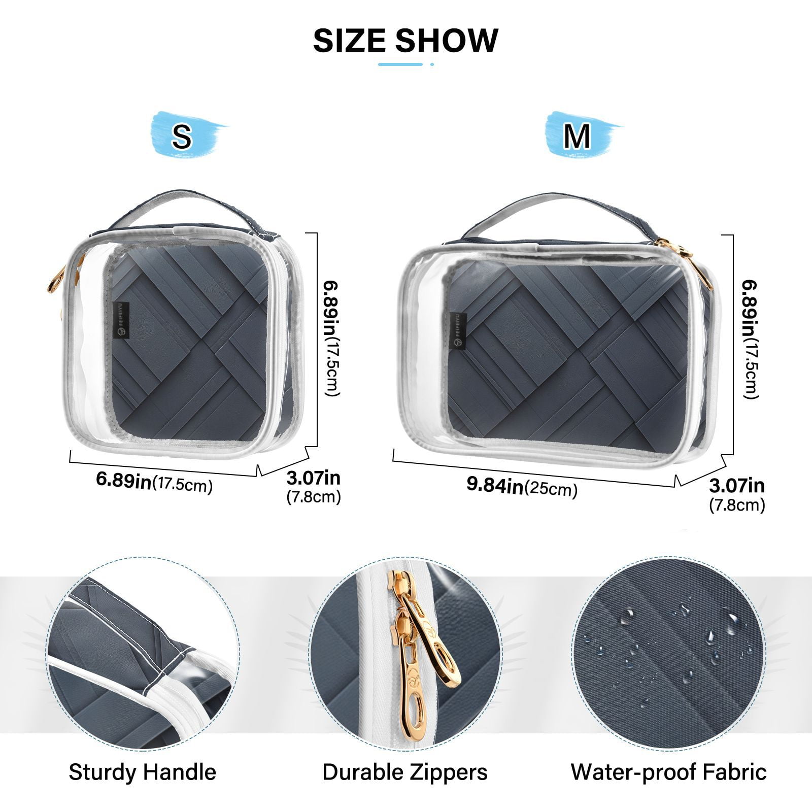 Clear Makeup Bags with Handle Large Opening 2 Pack Set Toiletry Bag Quart Size Bag, for Women Man Traveling Travel Essentials, Toiletries and Other. Dark Black Pattern
