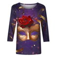 thumbnail image 5 of Cavosen Mardi Gras Blouses for Women 3/4 Sleeve Holiday Carnival Crewneck Blouse Mask Graphic Print Tops Festival Novelty Shirts Casual Athletic Tees Party Shrove Tuesday T-Shirts 4XL, 5 of 5