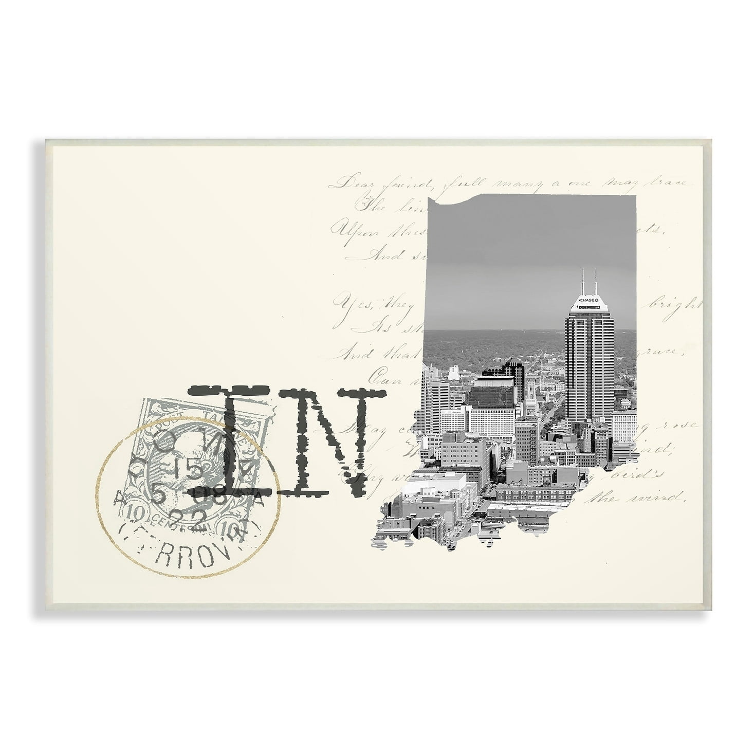 The Stupell Home Decor Indiana Black and White Photograph on Cream Paper Postcard Wall Plaque Art