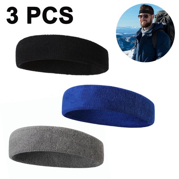Sweatbands Headbands for Men & Women - Sweat Band Moisture Wicking Cotton Terry Cloth Workout Sweatband for Tennis, Running, Gym, Basketball(3 Pack)