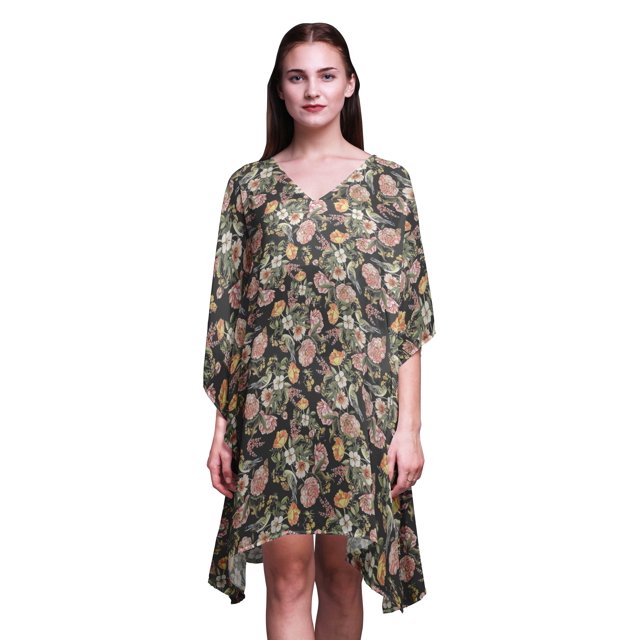 Bimba Robe de Plage Courte à Fleurs pour Femmes, Couverture de Bikini, Midi, TG-3X