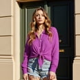 thumbnail image 6 of Womens Button Up Shirt Casual Long Sleeve Blouses Oversize Boyfriend Purple Tops with Pocket, 6 of 7