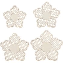 4 PCS Boho Wooden Hollow Flower Pendant Flower Carved Design Wall Hanging Art Woven Rattan Texture Wall Sign Decoration for Home Office Garden Restaurant Living Room Bedroom DIY