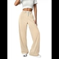 thumbnail image 2 of Pantalones Deportivos Holgados de Cintura Alta con Cordón Ajustable para Mujer, Pantalones Deportivos de Pierna y Bolsillos Beige M, 2 of 7