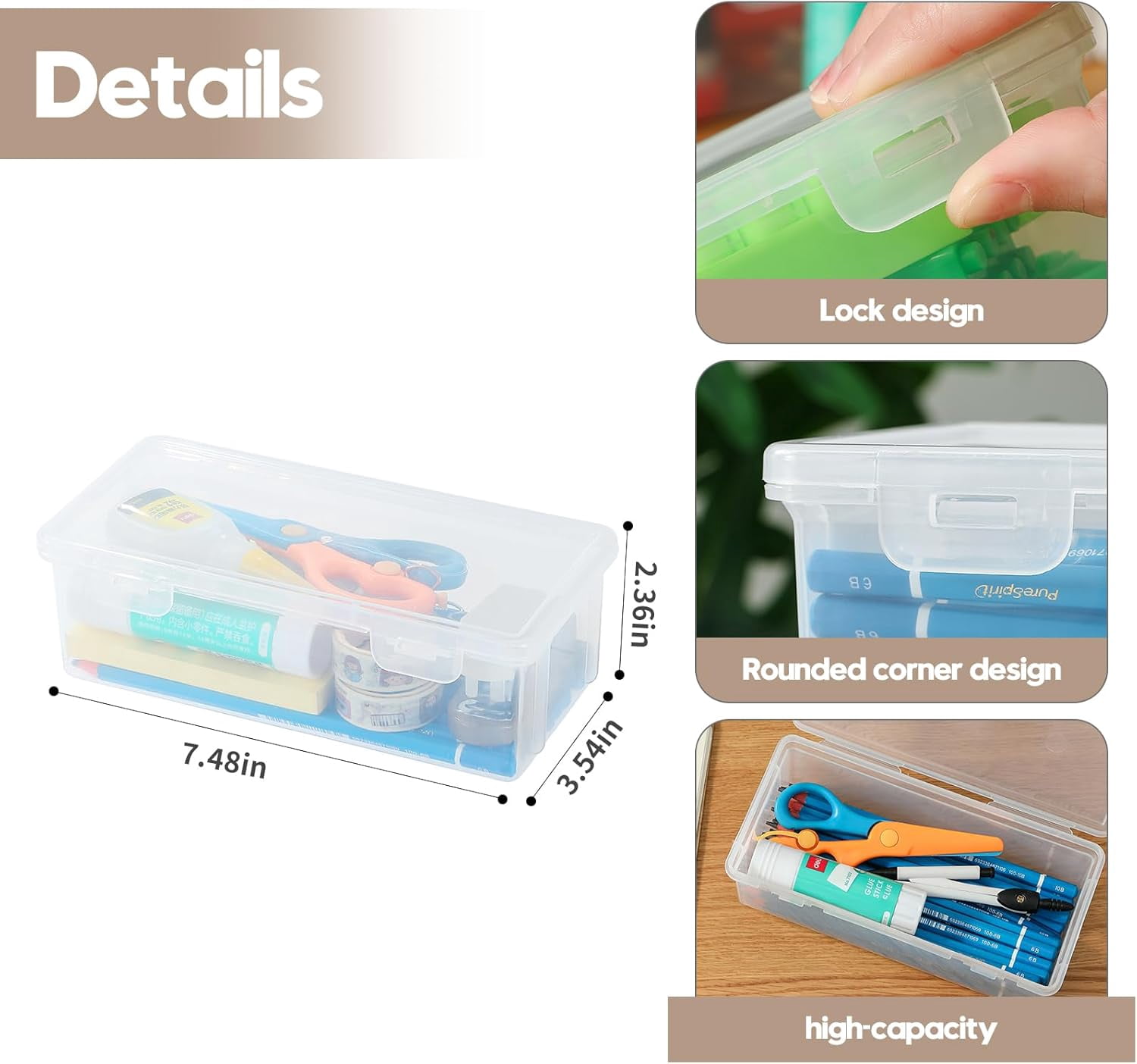 Uiz Merueh Large Capacity Clear Pencil Case, Plastic Pencil Boxes Stackable Design, Supply Boxes for K+ids B+oys S+chool Classroom,1 Pack