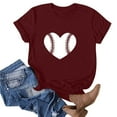 thumbnail image 2 of WREESH Cute Women's Baseball Graphic Tee Fashion Round Neck Short Sleeve Blouse with Trendy Print Wine, 2 of 4