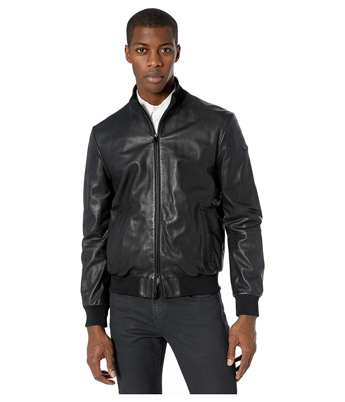 armani leather bomber jacket mens