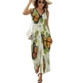 thumbnail image 2 of Blue Floral Butterfly Womens Night Club Maxi Dress V Neck Sleeveless Bohemia Long Dresses, 2 of 9