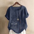 thumbnail image 1 of Hauts d'Été pour Femmes DYTTDG T-Shirt Mode Imprimé Grande Taille Col Rond Manches Courtes Blouse Décontractée Ample Hauts pour Femmes Liquidation Moins de 10 Marine,XXXXXL, 1 of 4