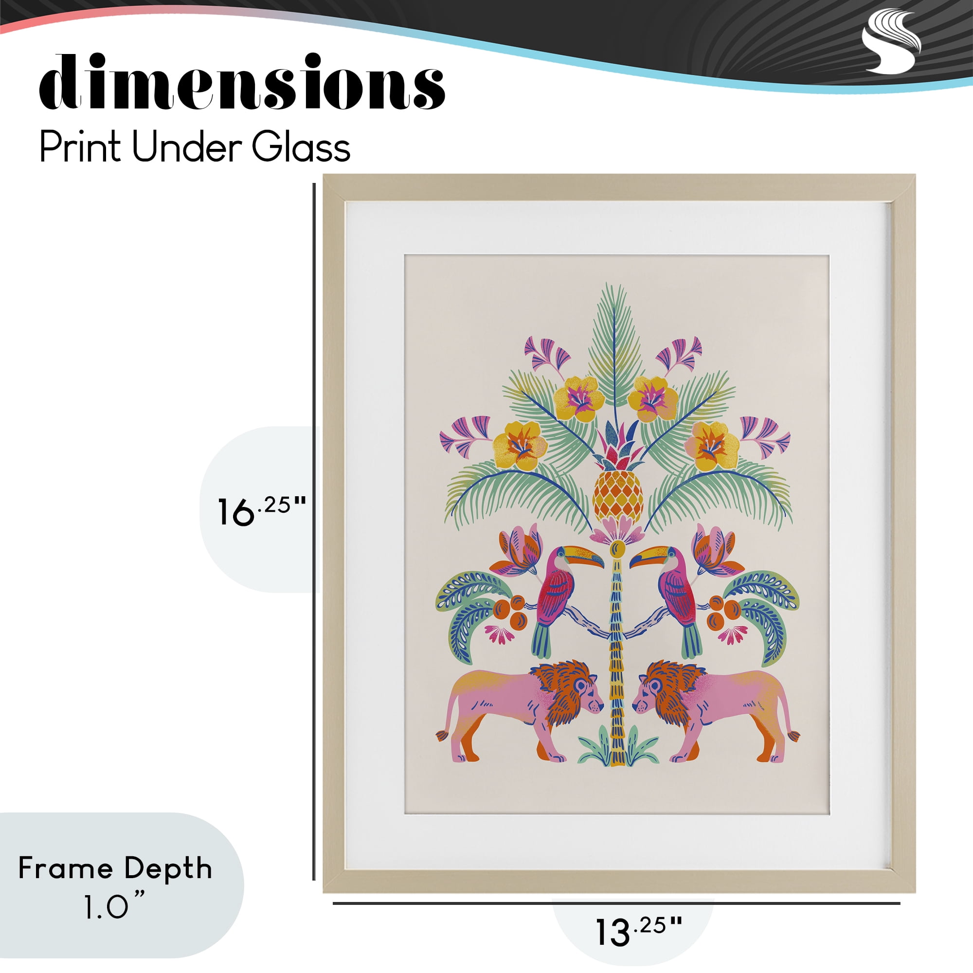 Stupell Industries King of Jungle Symmetry Birch Framed Print Under Glass, design by Riley Hutchens