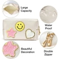 thumbnail image 4 of Nylea Preppy Stuff Patch Makeup Bag, PU Leather Smiley Face Makeup Bag Portable Waterproof Small Pouch, Daily Use Travel Cosmetic Pouch for Women Girls Gift (SHELL WHITE), 4 of 7