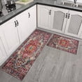 thumbnail image 3 of 2 Piece Bohemian Orange Floral Carpet Rug Kitchen Rug Set, Decor Kitchen Rugs, Absorbent Non-Slip Washable Floor Mats, Home Indoor Runner Rugs 17"x47"+17"x30", 3 of 7