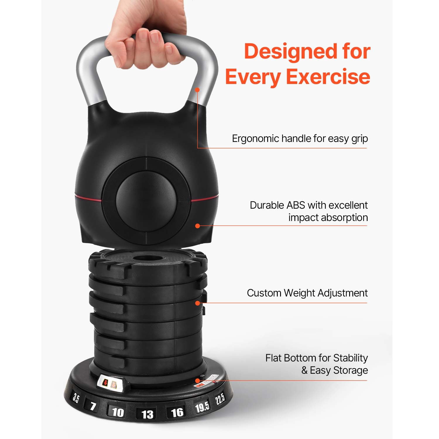 KFFKFF Adjustable Kettlebell with 7 Weight Options (3.5 to 22.5 lbs), Crafted from Die-Cast Aluminum and ABS, Ideal for Grip Strength, Full-Body Exercises, and Cross-Training