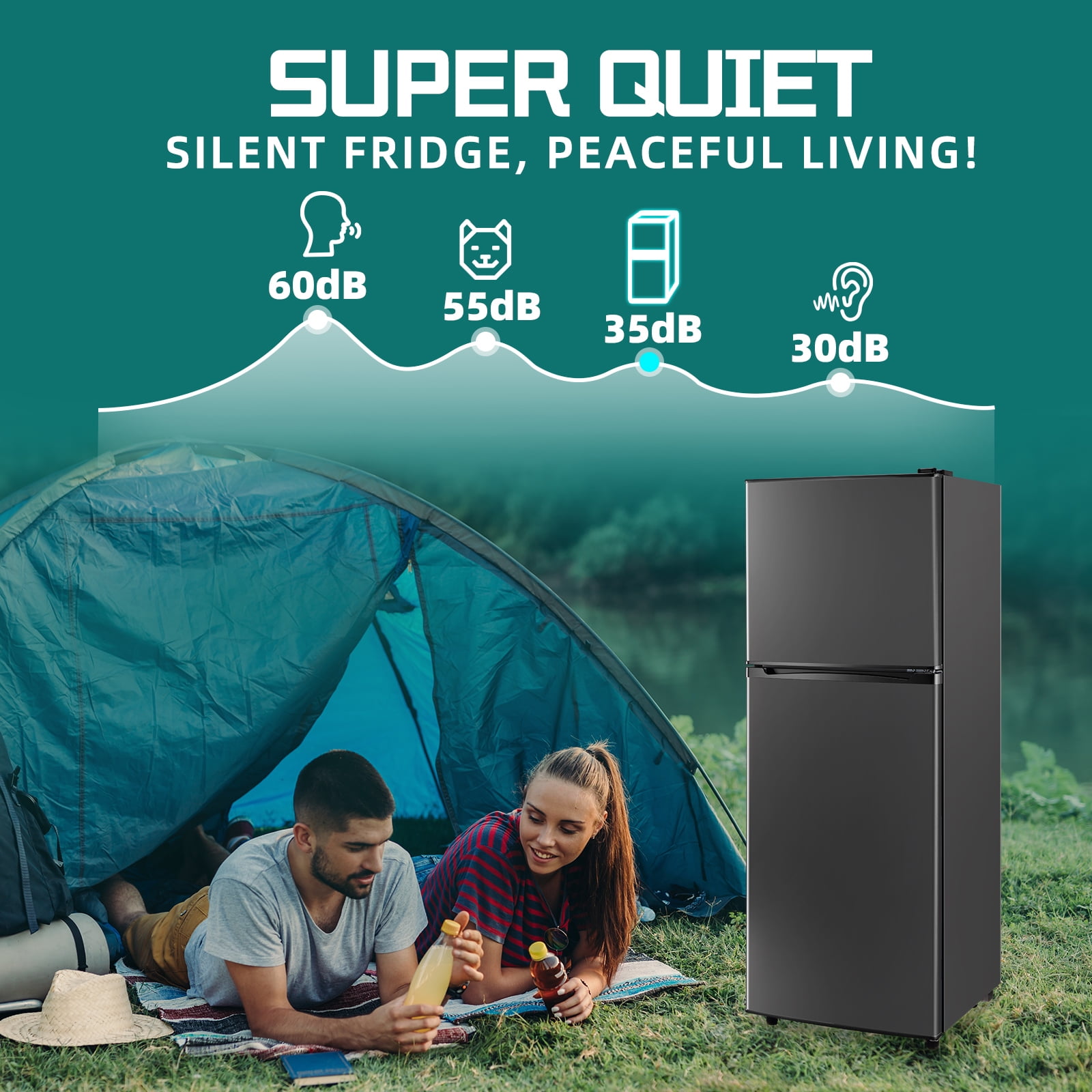 JIEJIA 5.0 Cu.Ft Apartment Size Refrigerators with Separate Freezer, 2 Door Refrigerator, Small Fridge with Freezer, Gray