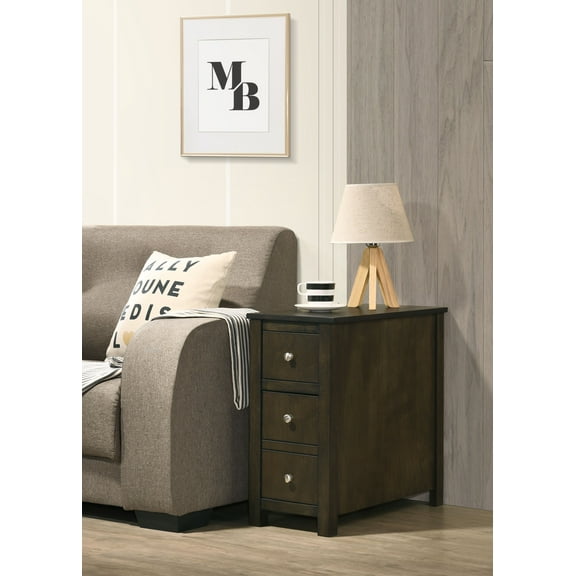 Issac Chair side Table Gray Walnut With Drawers