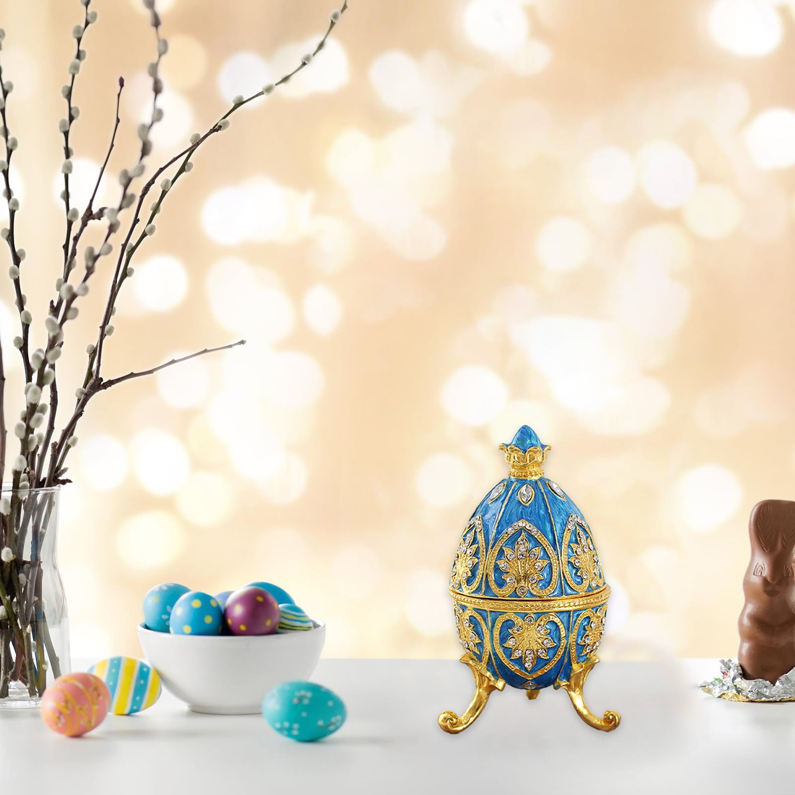 Matoen Easter Bulk, Hand Painted Easter Egg Style Decorative Enamel Jewelry Box Unique Gift for Family, Easter Gift for Wife