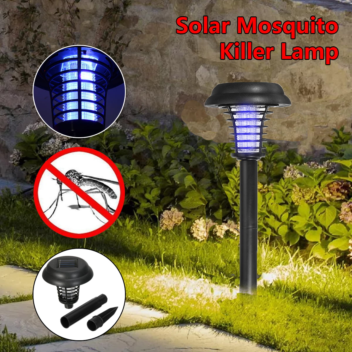 2 LED Garden Lawn Solar Mosquito Killer Lights Insect Pest Bug Zapper Yard Lamps 