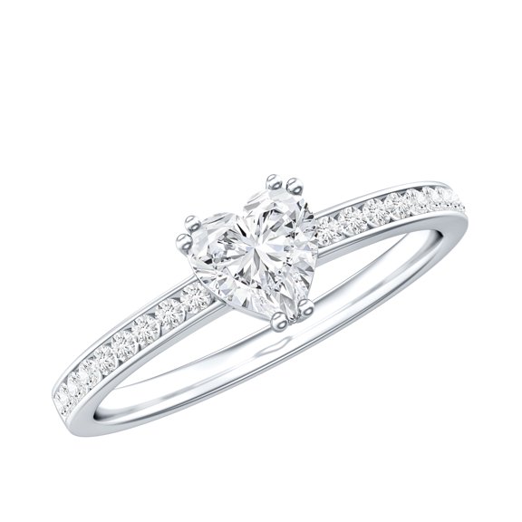 Rosec Jewels Heart Engagement Ring Half Carat - 5 MM Lab Diamond Ring - EF-VS Quality, 925 Sterling Silver, US 4.00