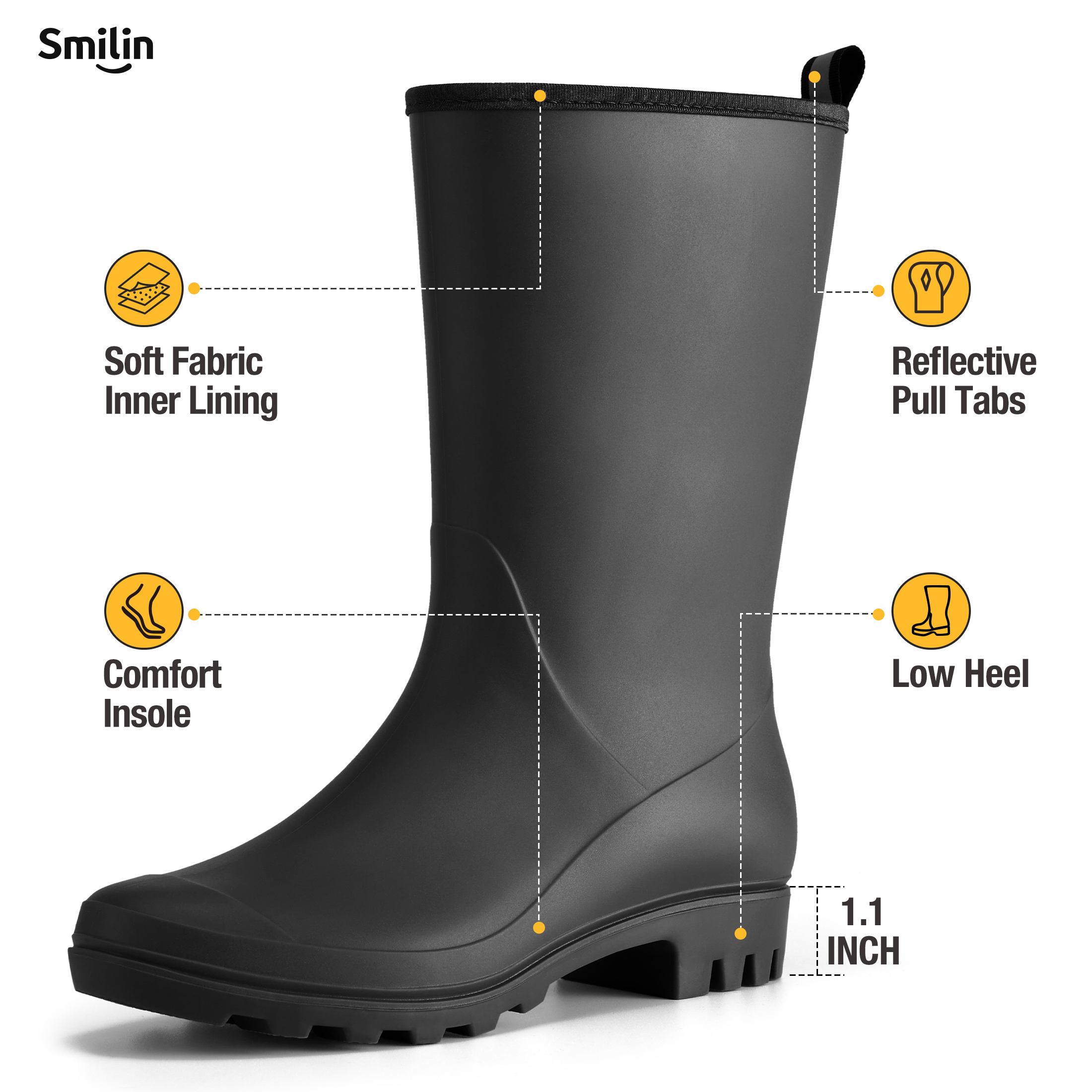 SMILIN Women's Rubber Wide Calf Rain Boots photo 5