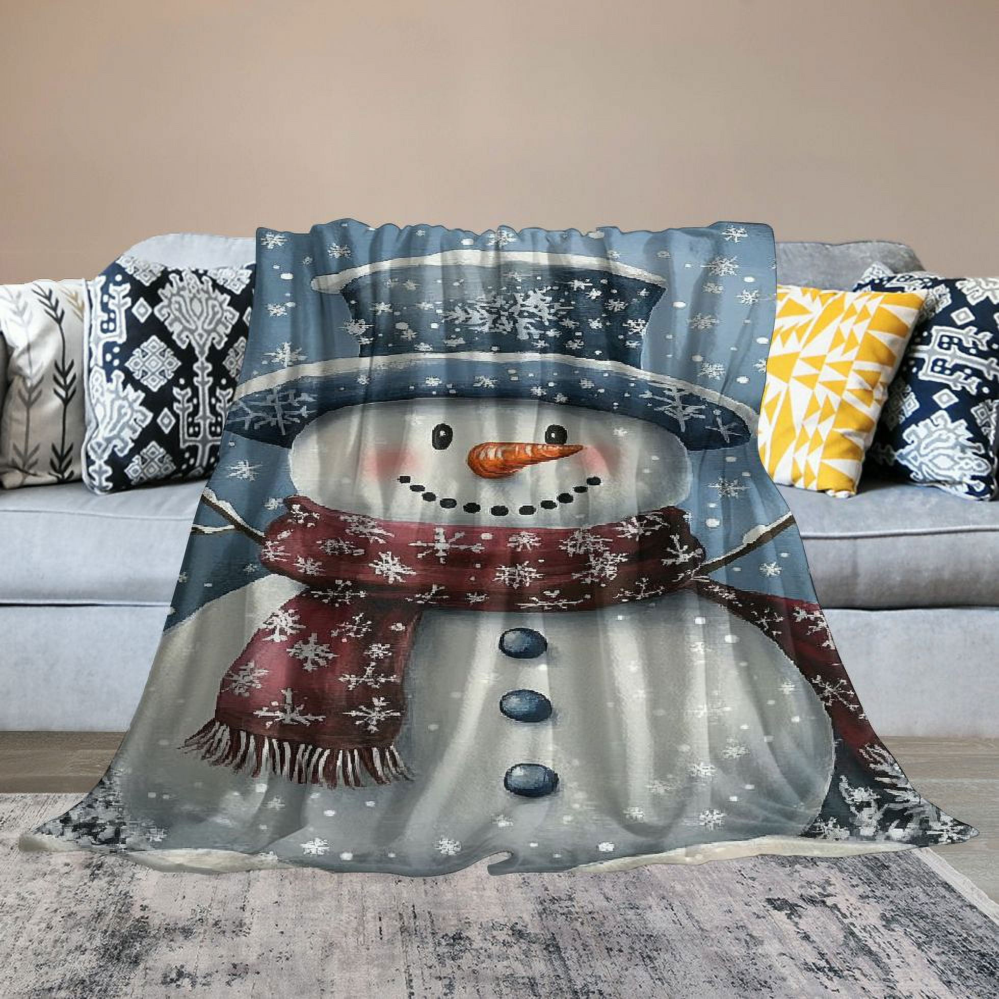Pratyus Snowman Flannel Throw Blanket for Couch Sofa Bed Christmas Home Decor All Seasons Theme 50x60in