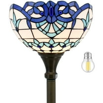 Tiffany Floor Lamp LED Torchiere Uplight 66" Tall Industrial Bronze Pole Vintage Boho Stained Glass Retro Standing Corner Bright Torch Light Cute Living Room Kids Bedroom Farmhouse Office WERFACTORY