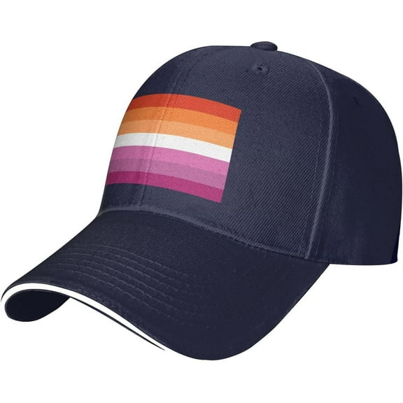 Lesbian Pride Rainbow LGBT Flag Baseball Cap Men Ponytail Hat Women Dad Hat Sun Hat Adjustable Trucker Hat Black