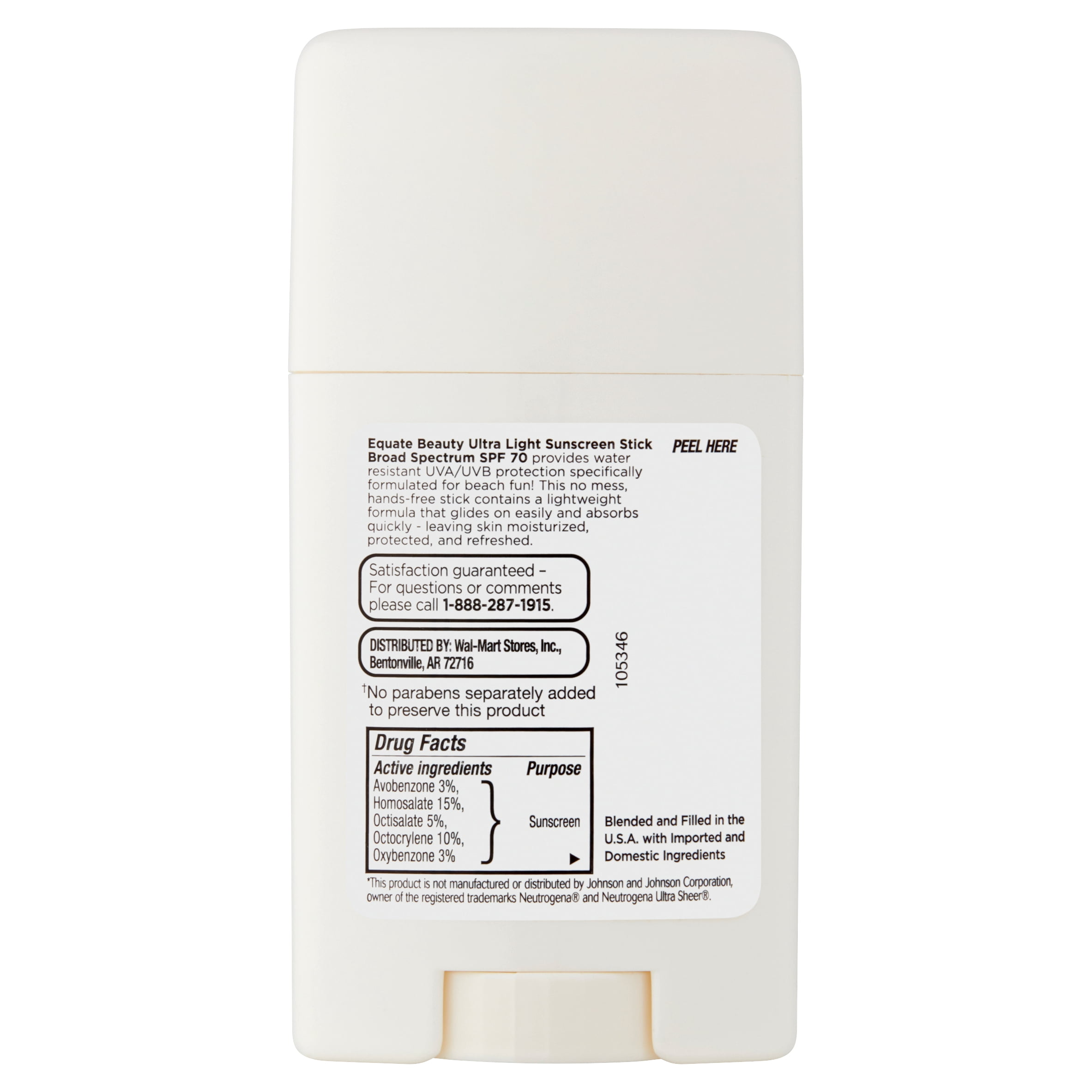 Equate Beauty Ultra Light Sunscreen Stick, SPF 70, Paraben Free,1.5 oz