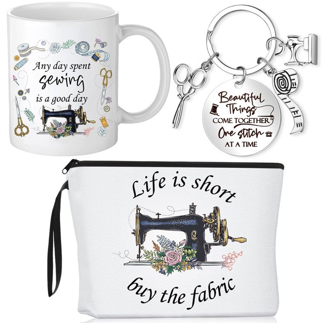 Set de regalos de costura Inbagi, bolsa de maquillaje, taza de café, llavero