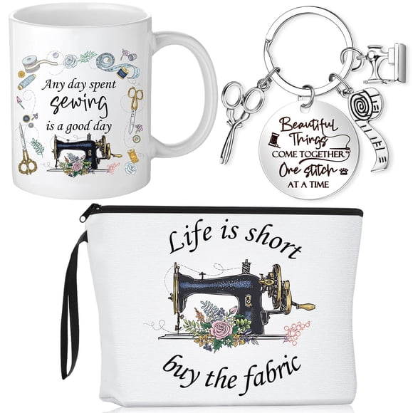Set de regalos de costura Inbagi, bolsa de maquillaje, taza de café, llavero