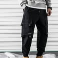 thumbnail image 2 of HOOMEUMY Men's Straight Fit Multi-Pocket Cargo Pants Joggers Bound Feet Streetwear Trousers with D string Black XXL, 2 of 6