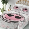 thumbnail image 3 of Ambesonne Emoji Fitted & Top Sheet Set with Sham, Funny Face Pink Power Writing, Off White Pale Pink Black, 3 of 5