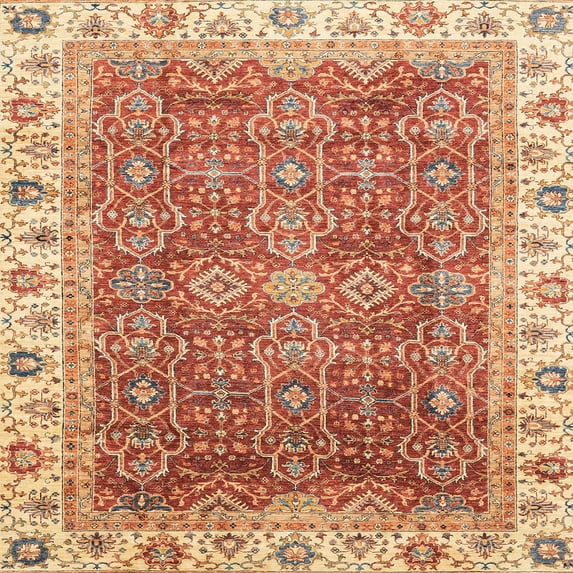 Ahgly Company Indoor Square Abstract Red Oriental Area Rugs, 8' Square