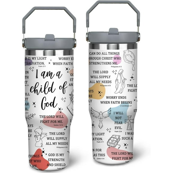 Christian Gifts for Women, Inspirational Religious Gifts, I Am a Child of God 30 oz Christian Tumbler with Handle Stainless Steel Insulated Bible Faith Cups Mugs Water Bottle