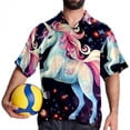 thumbnail image 4 of Starry Unicorn Men's Short Sleeve Hawaiian Shirt, Poplin Casual Printed Button Down, Summer Beach Unisex Shirts, 4 of 6