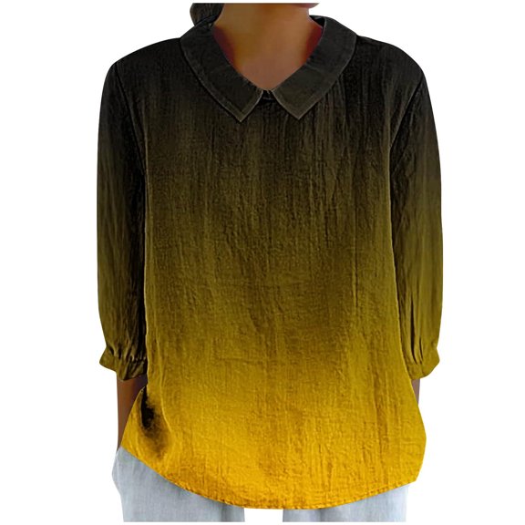 hotojiny Fall Womens Tops Casual Laple 3/4 Sleeve Basic Shirts Lightweight Soft Tshirts Stylish Blouses