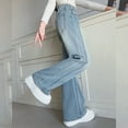 thumbnail image 6 of Kids Jean Trousers Girls 10-12 Loose Relaxed Faux Denim Pants Elastic Waist Wide Leg Jeans Light Blue,9 Years, 6 of 7
