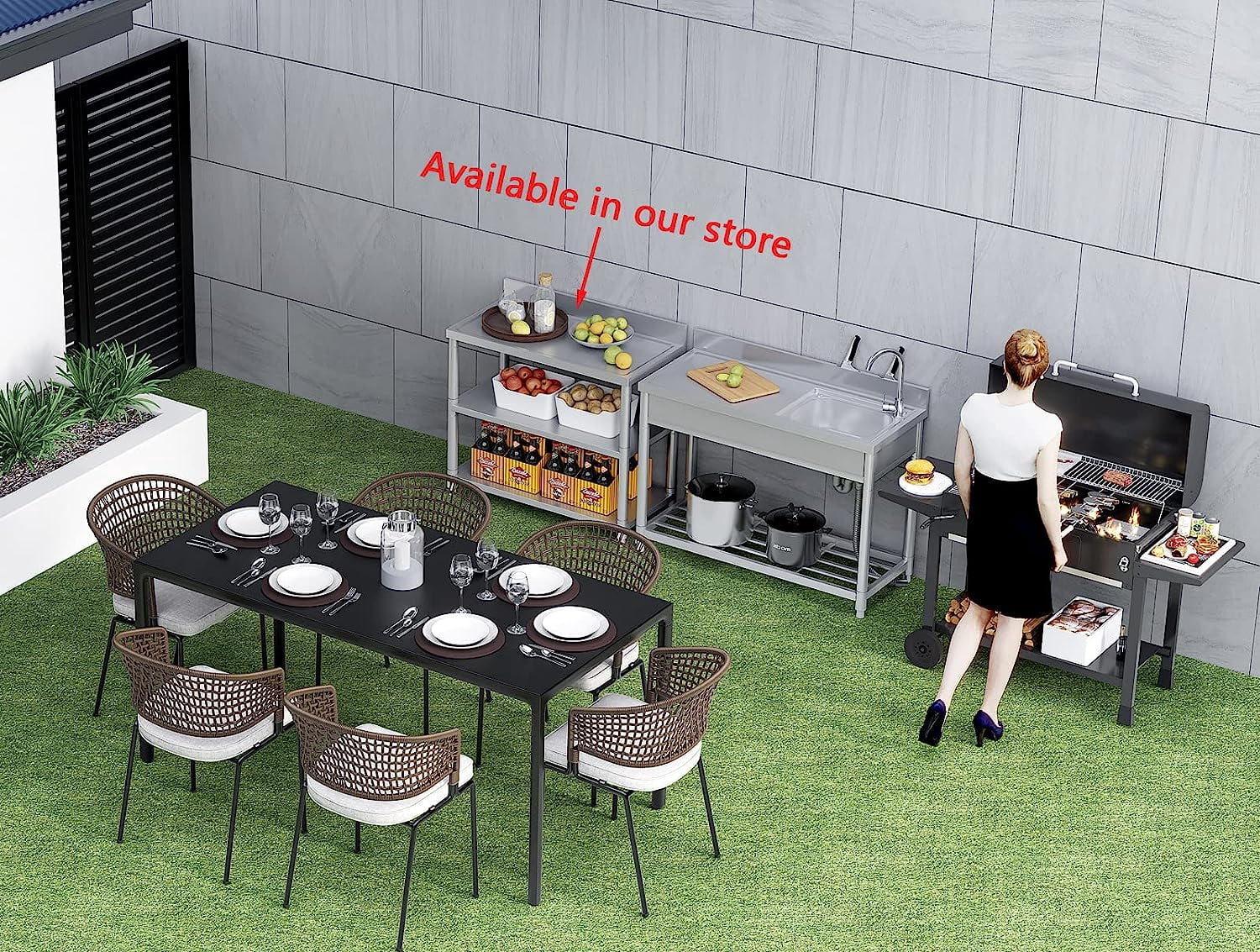 47*20*37 inch Free Standing Stainless-Steel Single Bowl Commercial Restaurant Kitchen Sink Set w/Faucet & Drainboard, Prep & Utility Washing Hand Basin w/Workbench & Storage Shelves