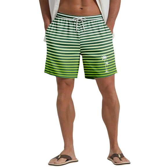 Men's Star-Spangled Beach Shorts, Patriotic Print Loose-Fit Casual Shorts with Quick-Dry Fabric & Elastic Waist ,Army Green L