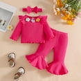 thumbnail image 2 of YuYuBao Toddler Girls Outfits Sets Spring Long Sleeve Floral Print Tshirts Tops With Pants Headbands Comfy Outfits Two Piece Girls Clothing Sets, 9-12 Months, 2 of 6